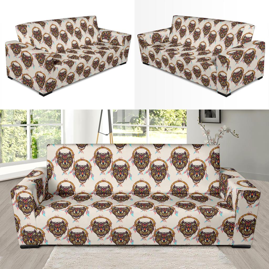 Wolf Tribal Dream Catcher Design Print Sofa Slipcover-JTAMIGO.COM