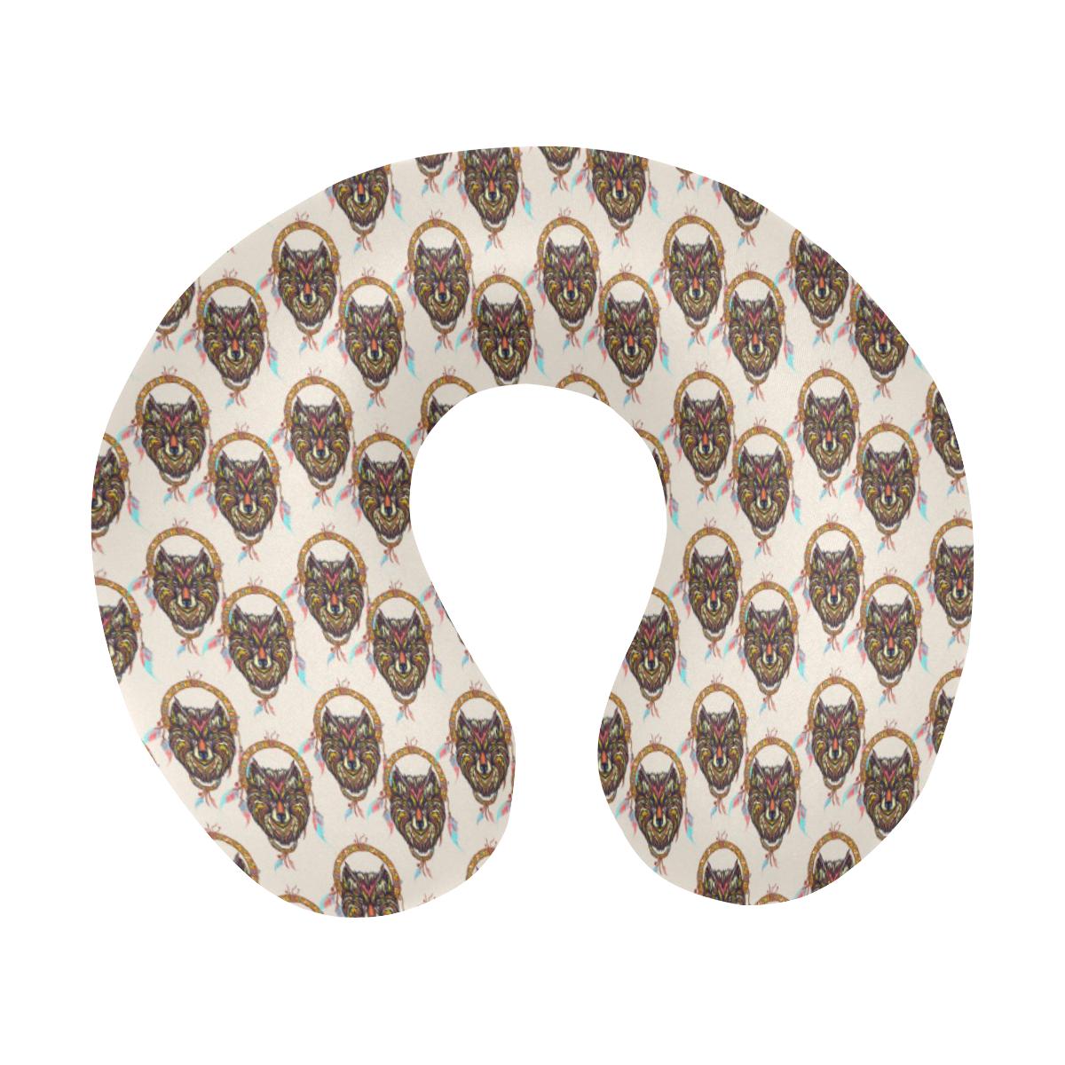 Wolf Tribal Dream Catcher Design Print U-Shaped Travel Neck Pillow-JTAMIGO.COM