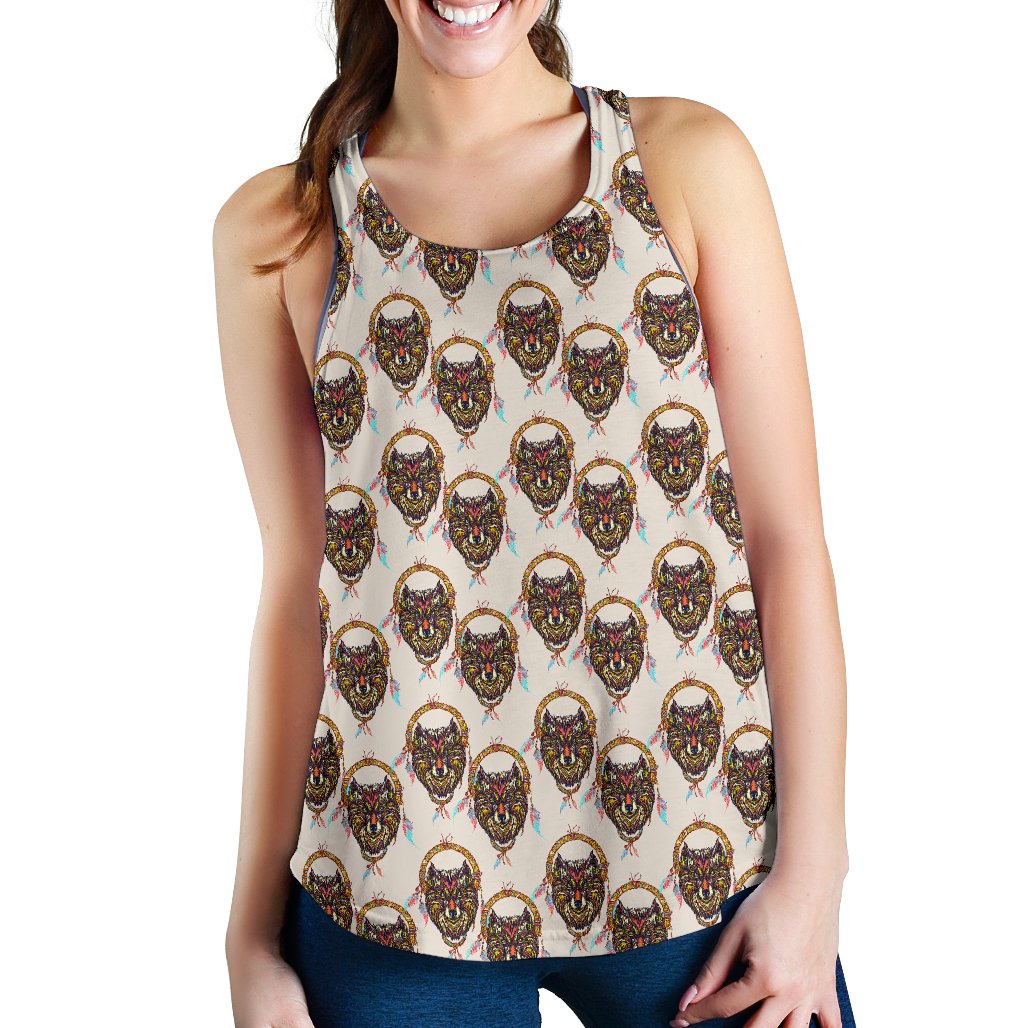 Wolf Tribal Dream Catcher Design Print Women Racerback Tank Top