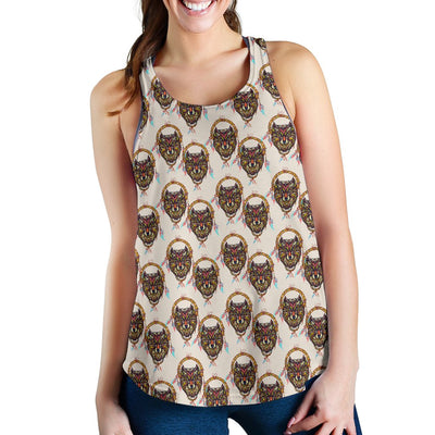 Wolf Tribal Dream Catcher Design Print Women Racerback Tank Top