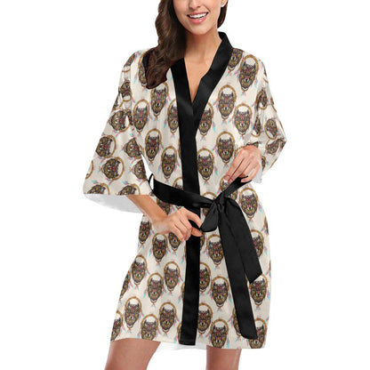 Wolf Tribal Dream Catcher Design Print Women Short Kimono Robe