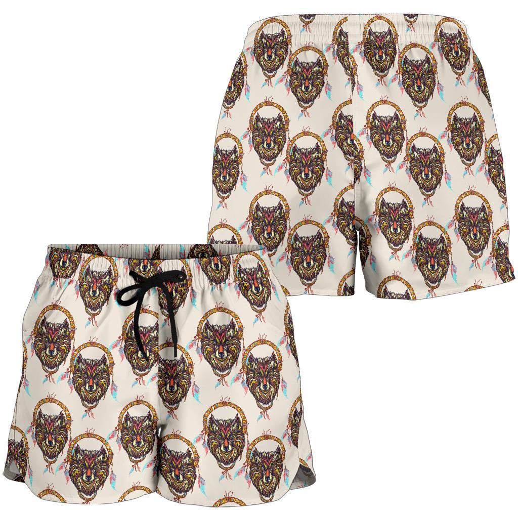 Wolf Tribal Dream Catcher Design Print Women Shorts-JTAMIGO.COM