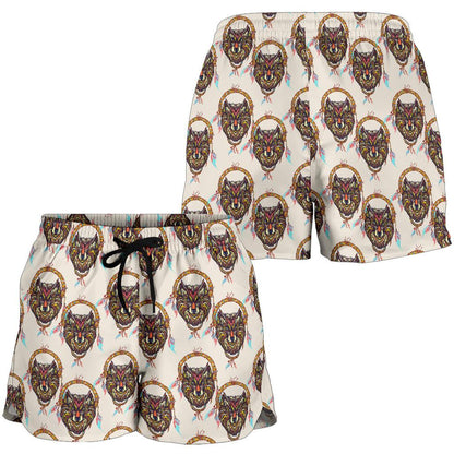 Wolf Tribal Dream Catcher Design Print Women Shorts-JTAMIGO.COM