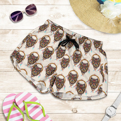 Wolf Tribal Dream Catcher Design Print Women Shorts-JTAMIGO.COM