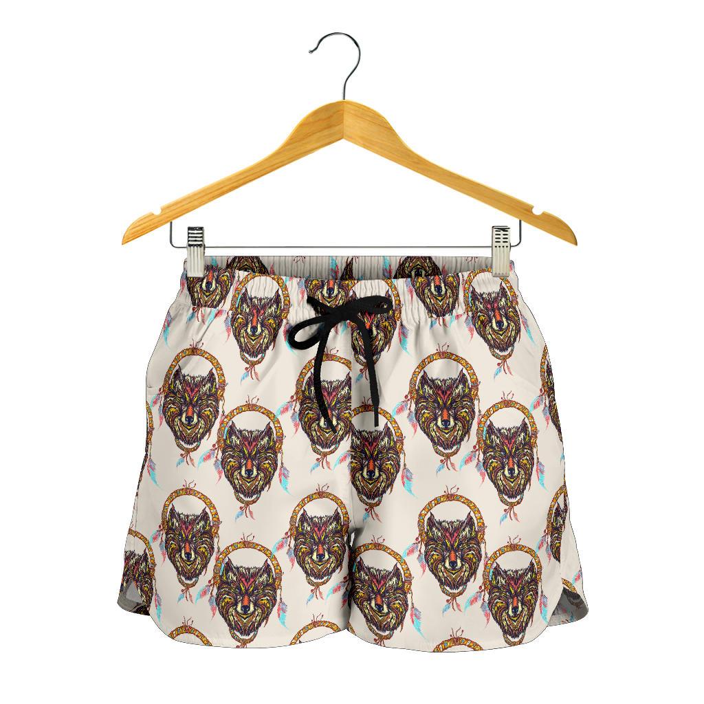 Wolf Tribal Dream Catcher Design Print Women Shorts-JTAMIGO.COM