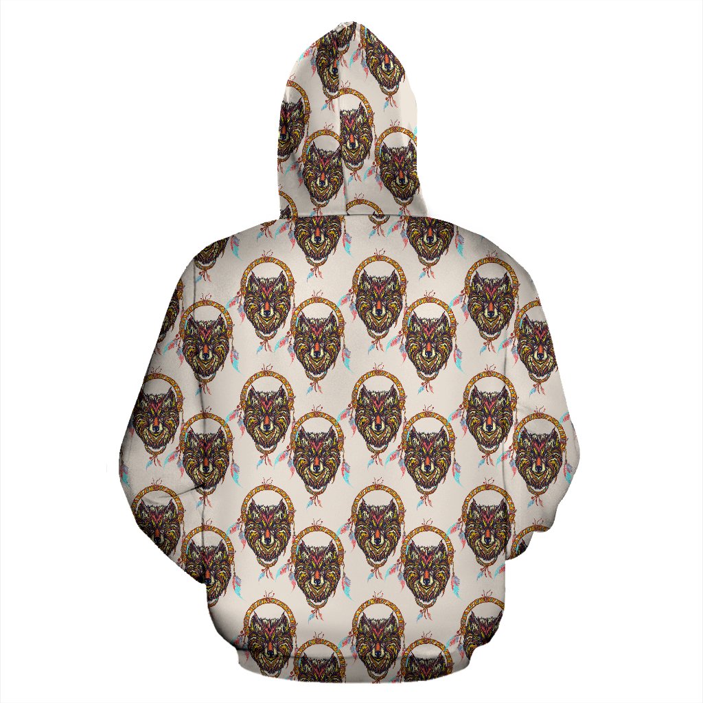 Wolf Tribal Dream Catcher Design Print Zip Up Hoodie