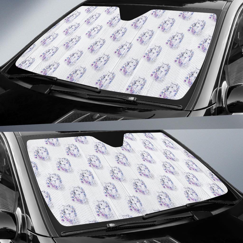 Wolf with Flower Print Design Car Sun Shade For Windshield