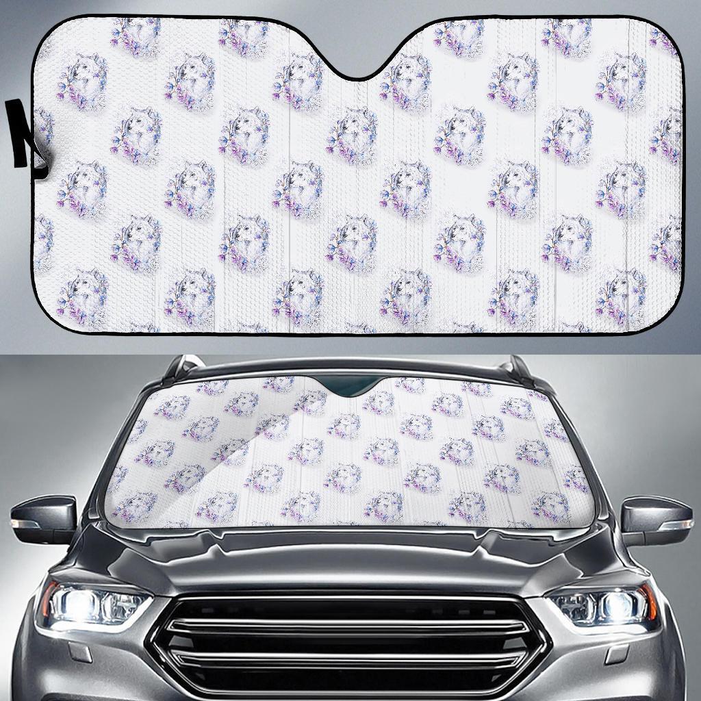 Wolf with Flower Print Design Car Sun Shade For Windshield