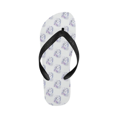 Wolf with Flower Print Design Flip Flops-JTAMIGO.COM