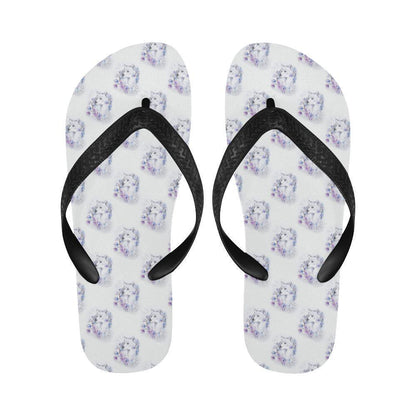 Wolf with Flower Print Design Flip Flops-JTAMIGO.COM