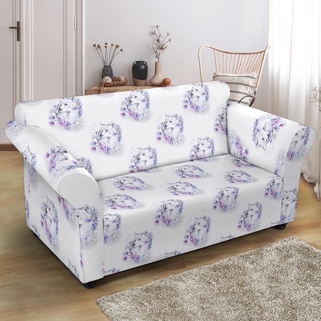 Wolf with Flower Print Design Loveseat Slipcover-JTAMIGO.COM