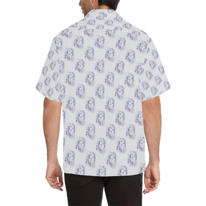 Wolf with Flower Print Design Men Aloha Hawaiian Shirt