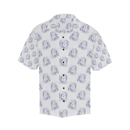 Wolf with Flower Print Design Men Aloha Hawaiian Shirt