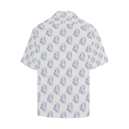 Wolf with Flower Print Design Men Aloha Hawaiian Shirt