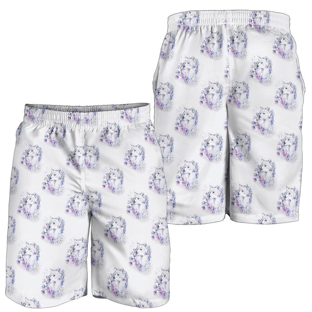Wolf with Flower Print Design Mens Shorts-JTAMIGO.COM