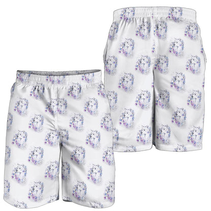 Wolf with Flower Print Design Mens Shorts-JTAMIGO.COM