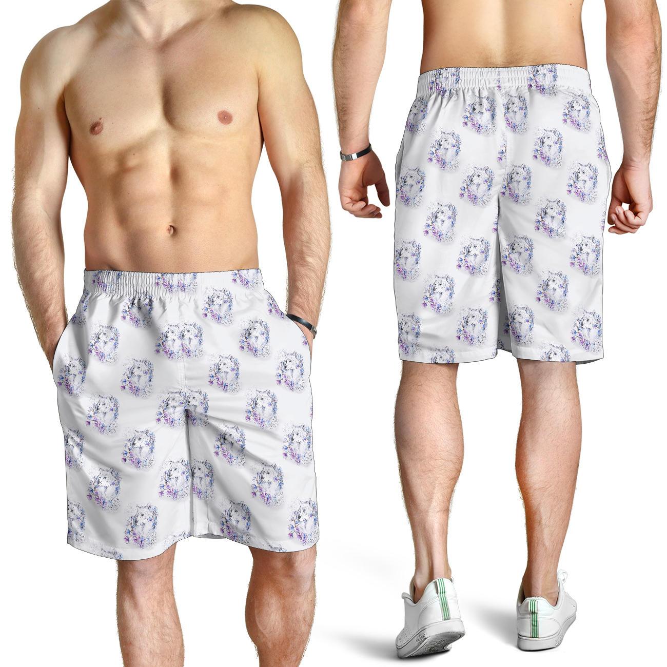 Wolf with Flower Print Design Mens Shorts-JTAMIGO.COM