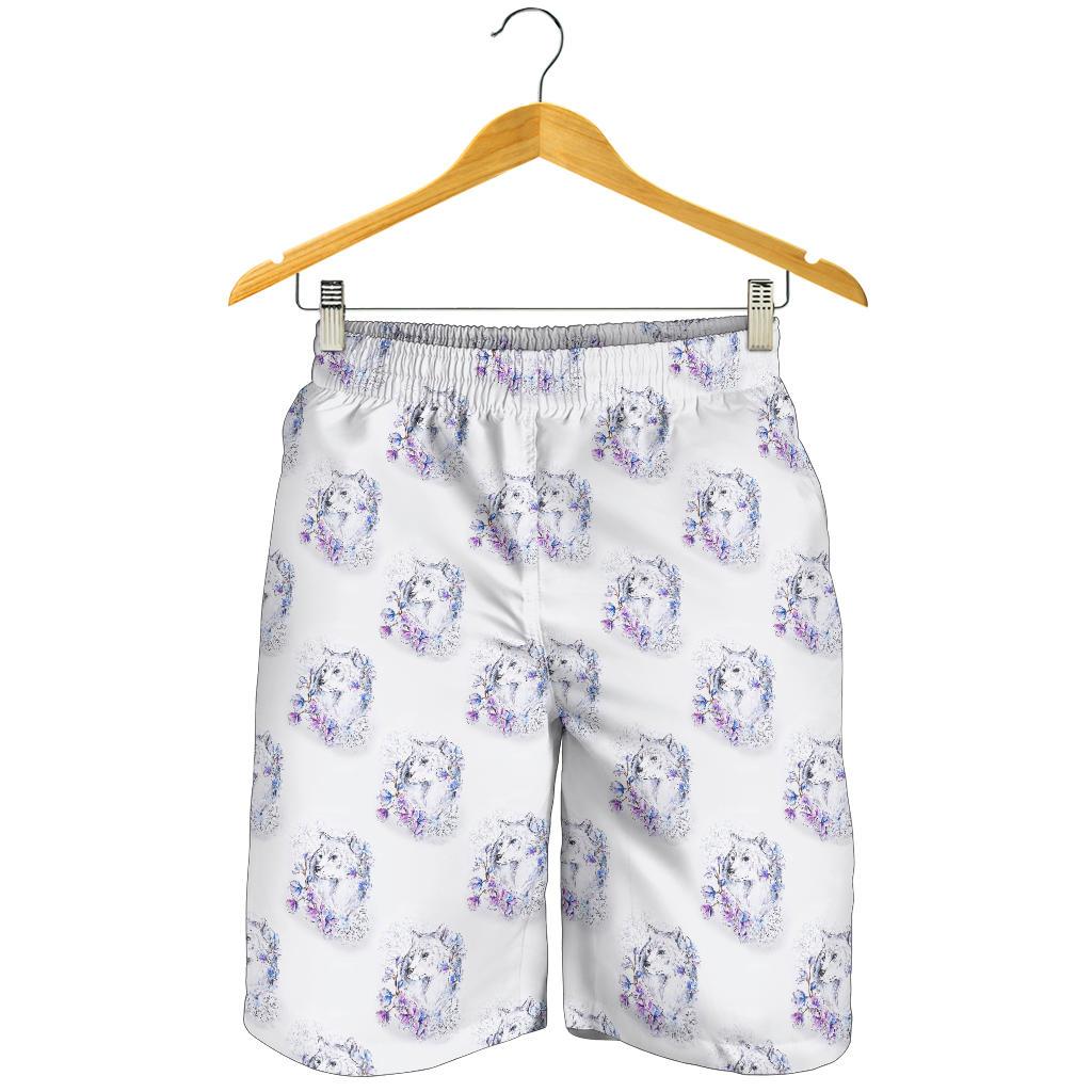Wolf with Flower Print Design Mens Shorts-JTAMIGO.COM