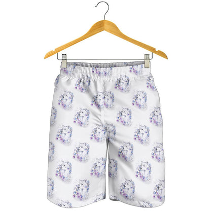 Wolf with Flower Print Design Mens Shorts-JTAMIGO.COM