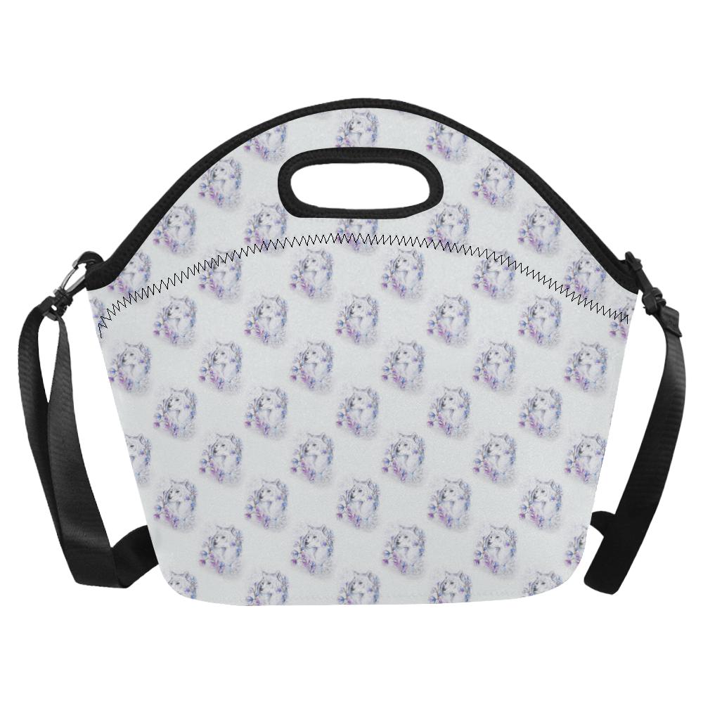 Wolf with Flower Print Design Neoprene Lunch Bag (Model 1669)(Large)-JTAMIGO.COM