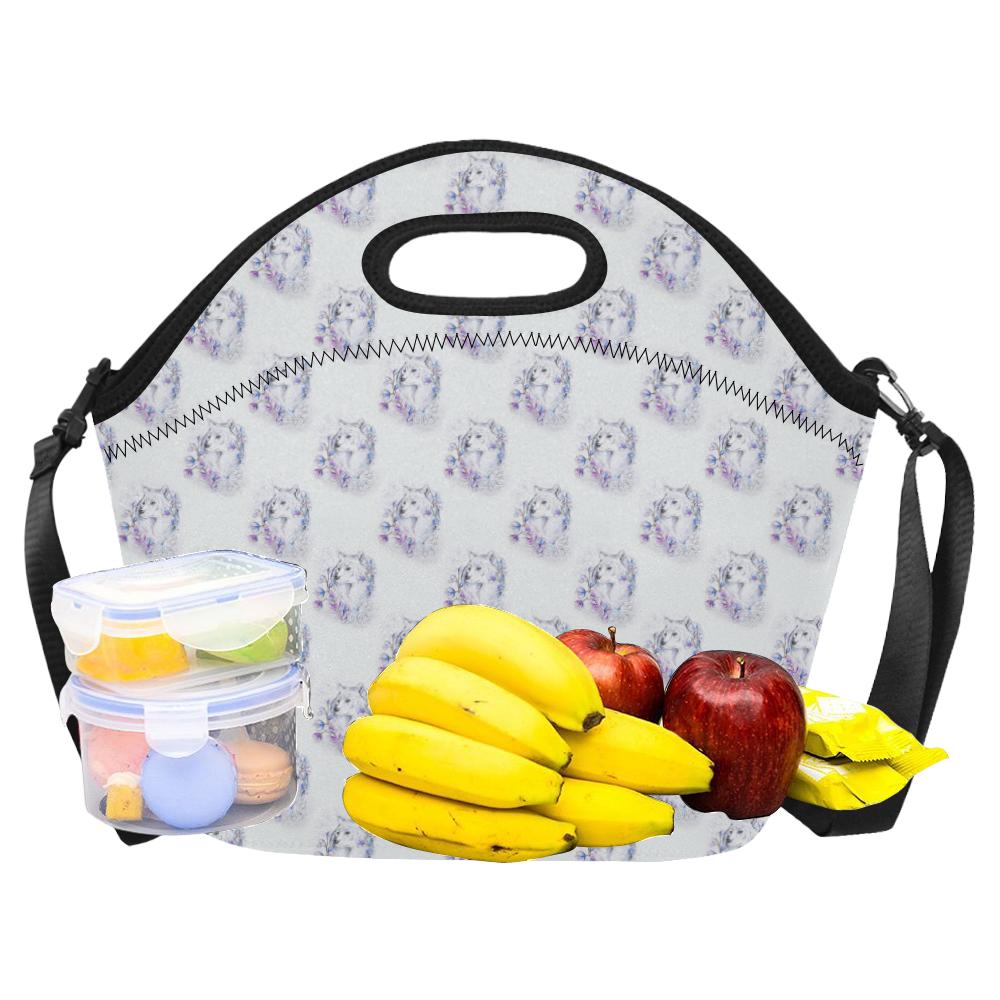 Wolf with Flower Print Design Neoprene Lunch Bag (Model 1669)(Large)-JTAMIGO.COM