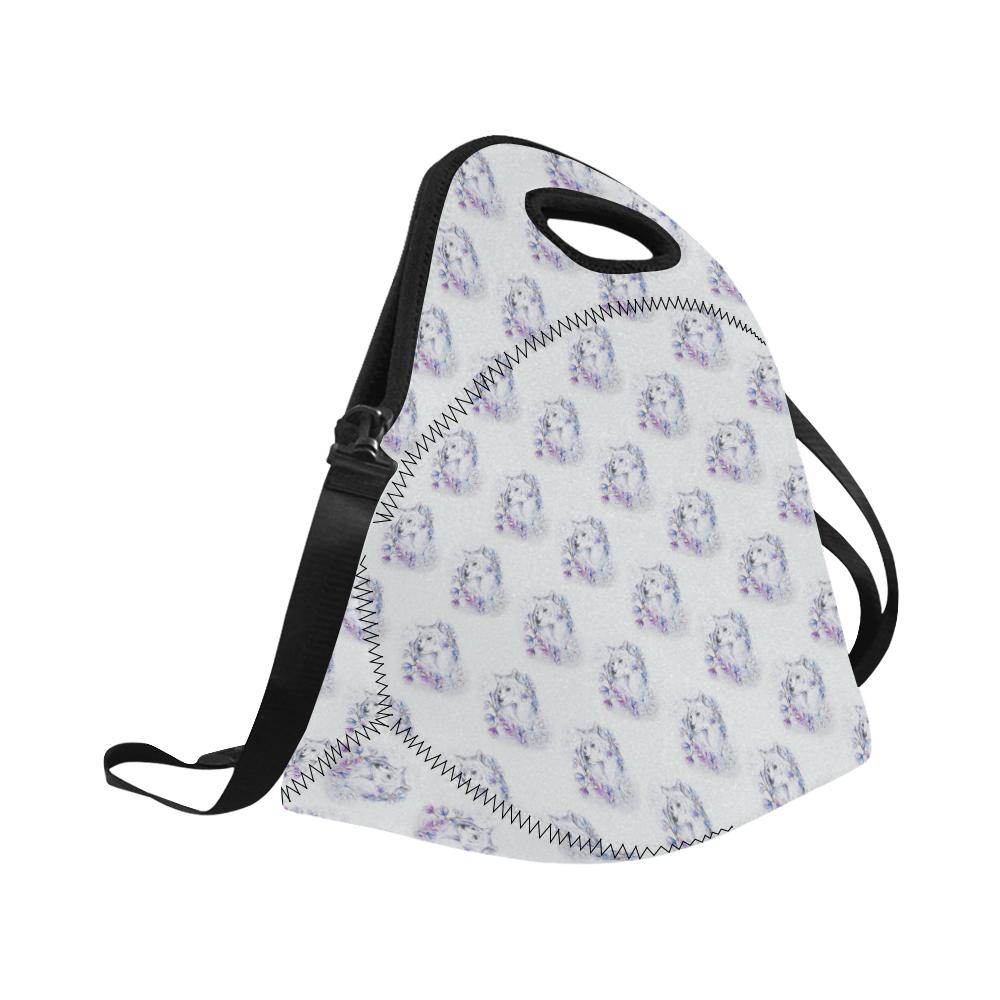 Wolf with Flower Print Design Neoprene Lunch Bag (Model 1669)(Large)-JTAMIGO.COM