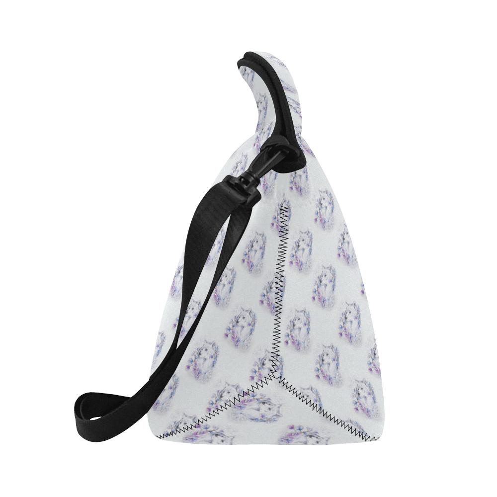 Wolf with Flower Print Design Neoprene Lunch Bag (Model 1669)(Large)-JTAMIGO.COM