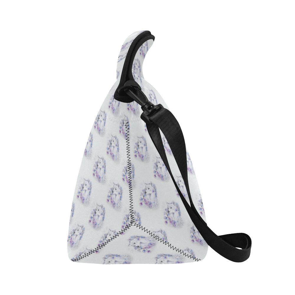 Wolf with Flower Print Design Neoprene Lunch Bag (Model 1669)(Large)-JTAMIGO.COM