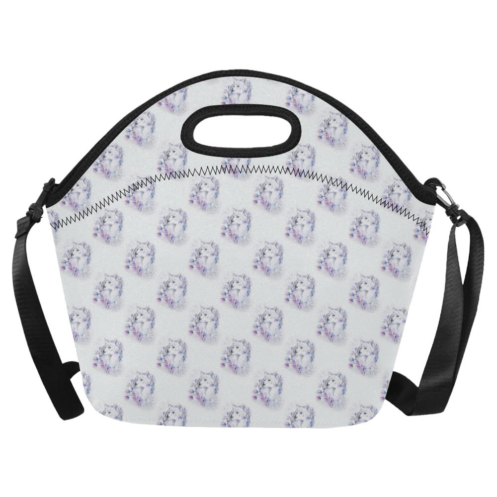 Wolf with Flower Print Design Neoprene Lunch Bag (Model 1669)(Large)-JTAMIGO.COM
