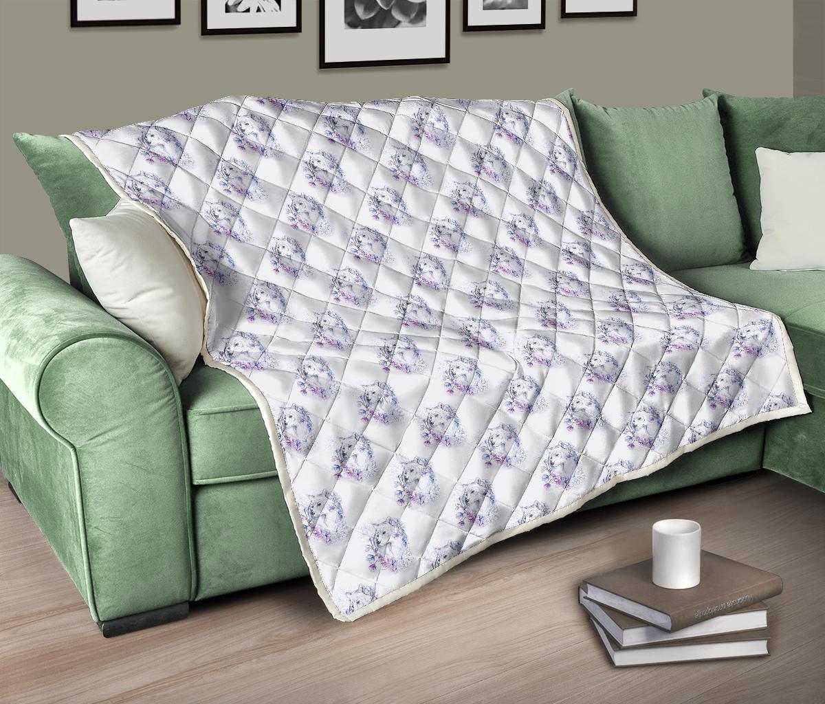 Wolf with Flower Print Design Premium Quilt-JTAMIGO.COM