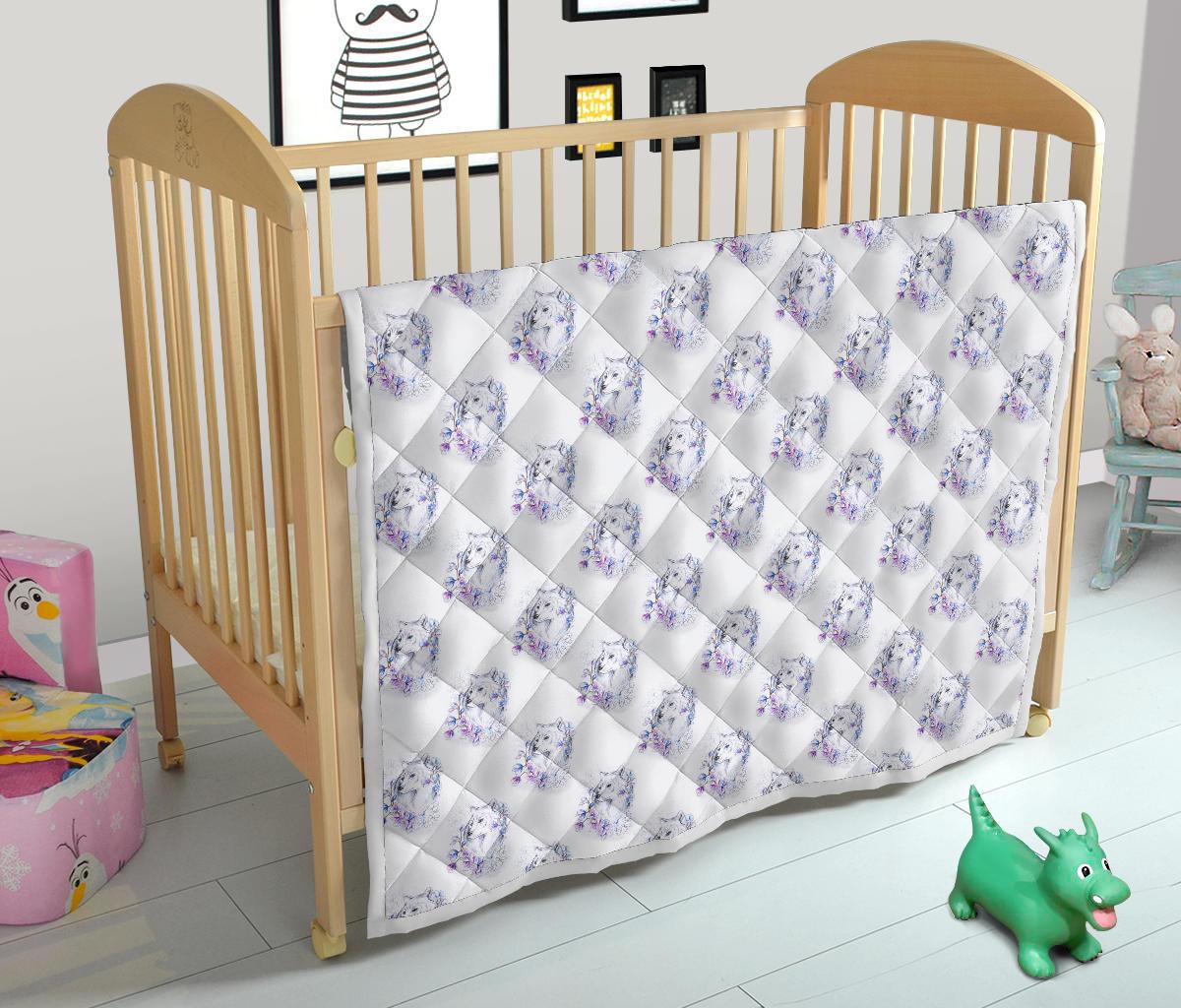 Wolf with Flower Print Design Premium Quilt-JTAMIGO.COM
