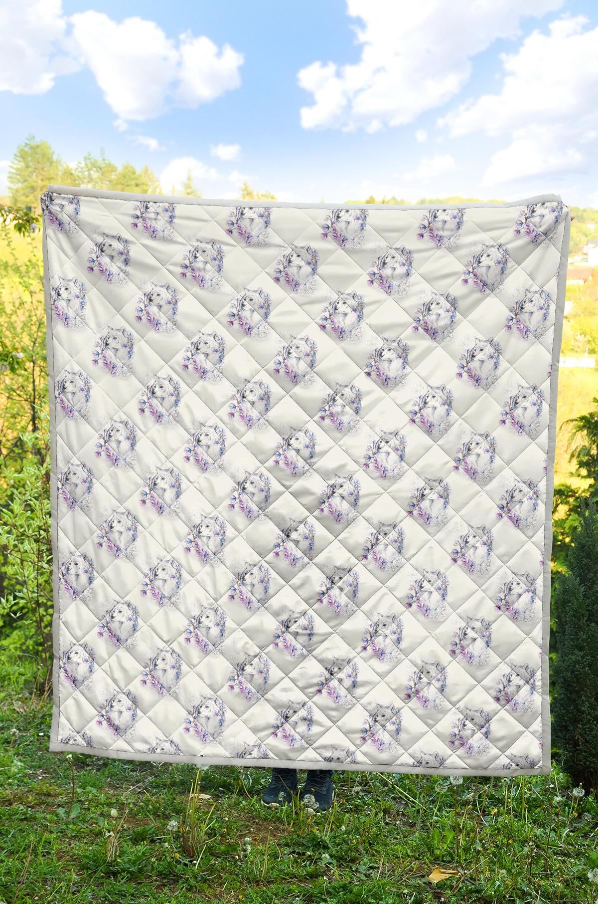 Wolf with Flower Print Design Premium Quilt-JTAMIGO.COM
