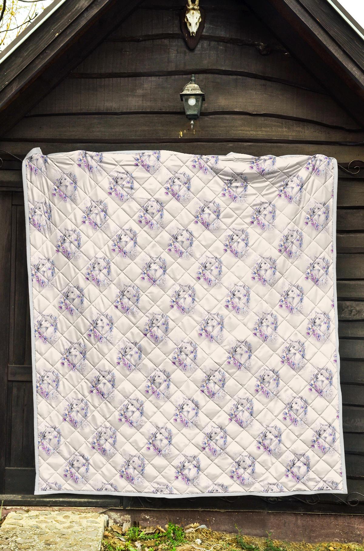 Wolf with Flower Print Design Premium Quilt-JTAMIGO.COM