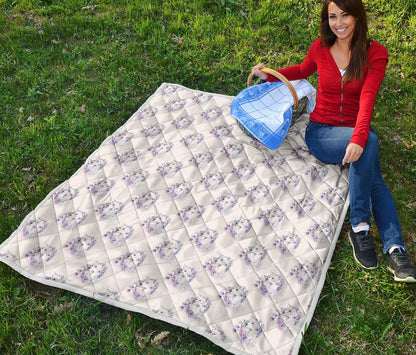 Wolf with Flower Print Design Premium Quilt-JTAMIGO.COM