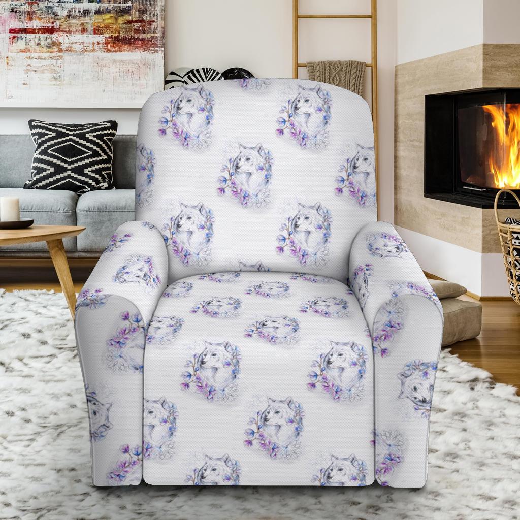 Wolf with Flower Print Design Single Sofa Slipcover -JTAMIGO.COM