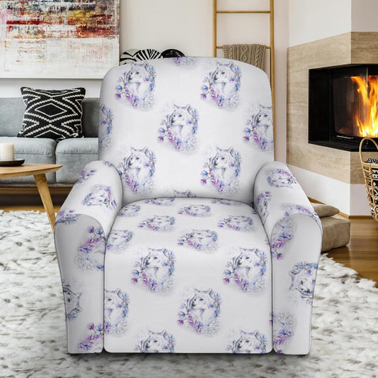 Wolf with Flower Print Design Single Sofa Slipcover -JTAMIGO.COM