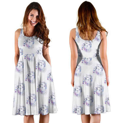 Wolf with Flower Print Design Sleeveless Dress