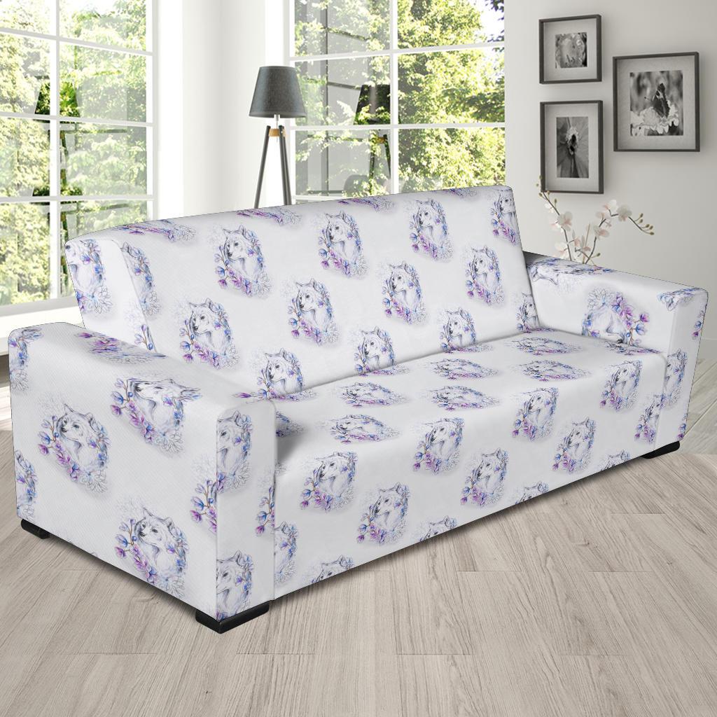 Wolf with Flower Print Design Sofa Slipcover-JTAMIGO.COM