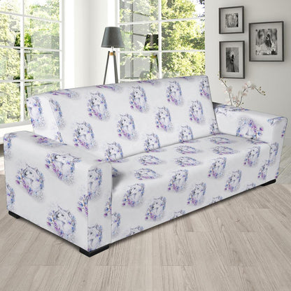 Wolf with Flower Print Design Sofa Slipcover-JTAMIGO.COM