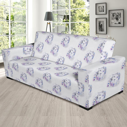 Wolf with Flower Print Design Sofa Slipcover-JTAMIGO.COM