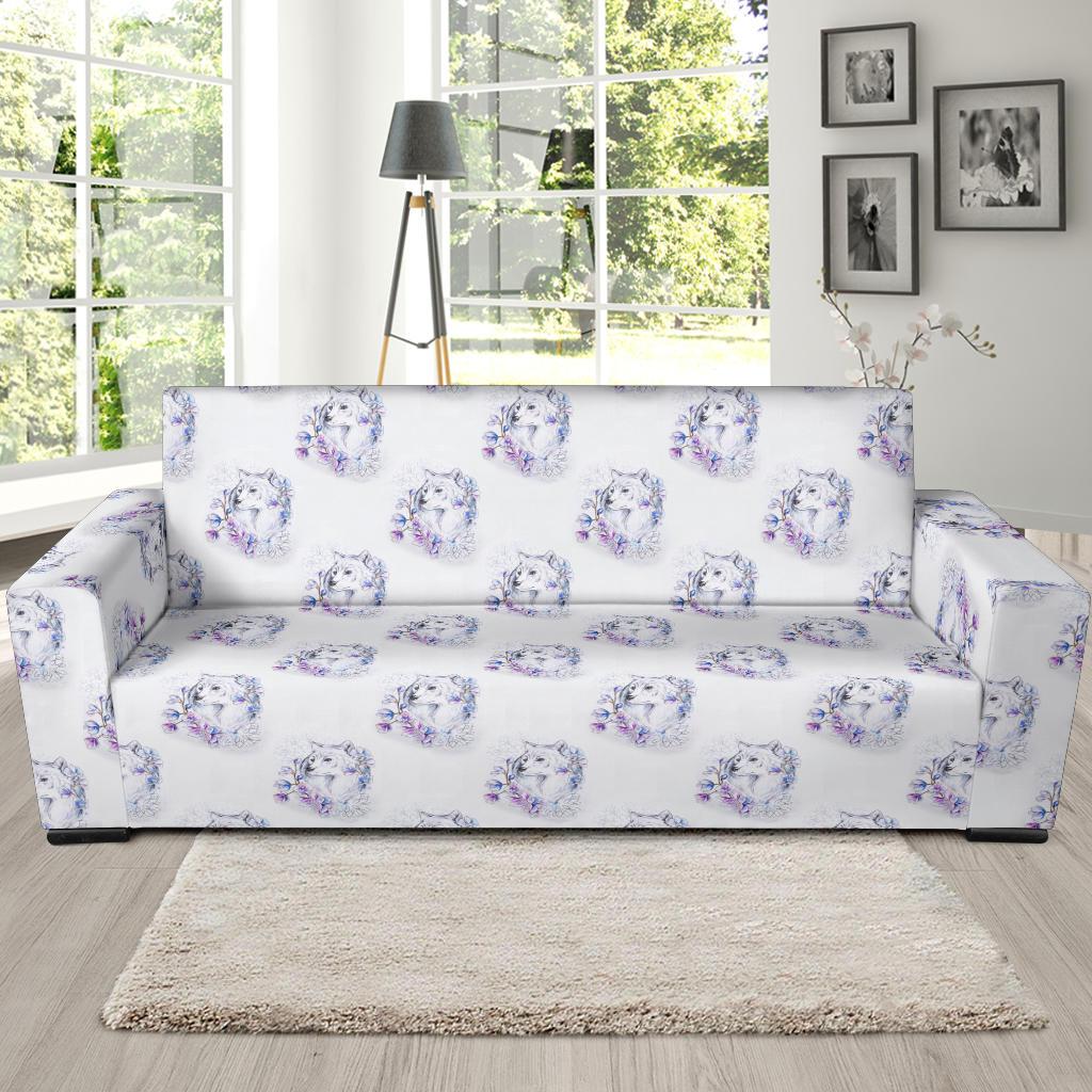Wolf with Flower Print Design Sofa Slipcover-JTAMIGO.COM