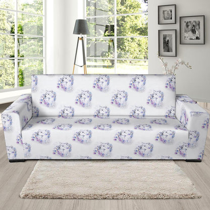 Wolf with Flower Print Design Sofa Slipcover-JTAMIGO.COM