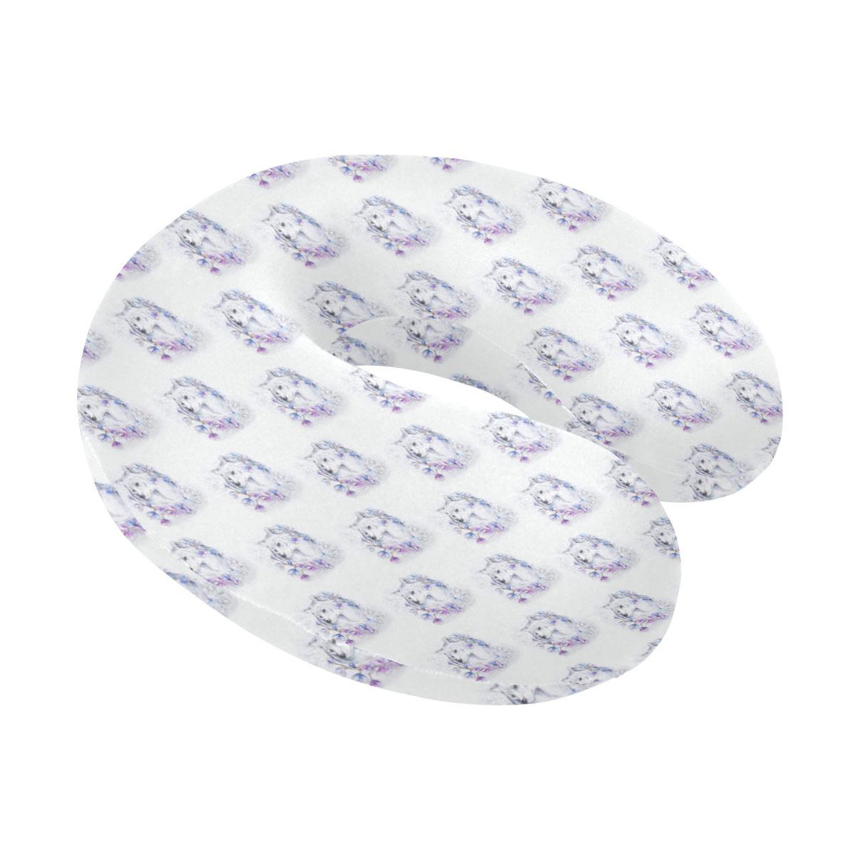 Wolf with Flower Print Design U-Shaped Travel Neck Pillow-JTAMIGO.COM