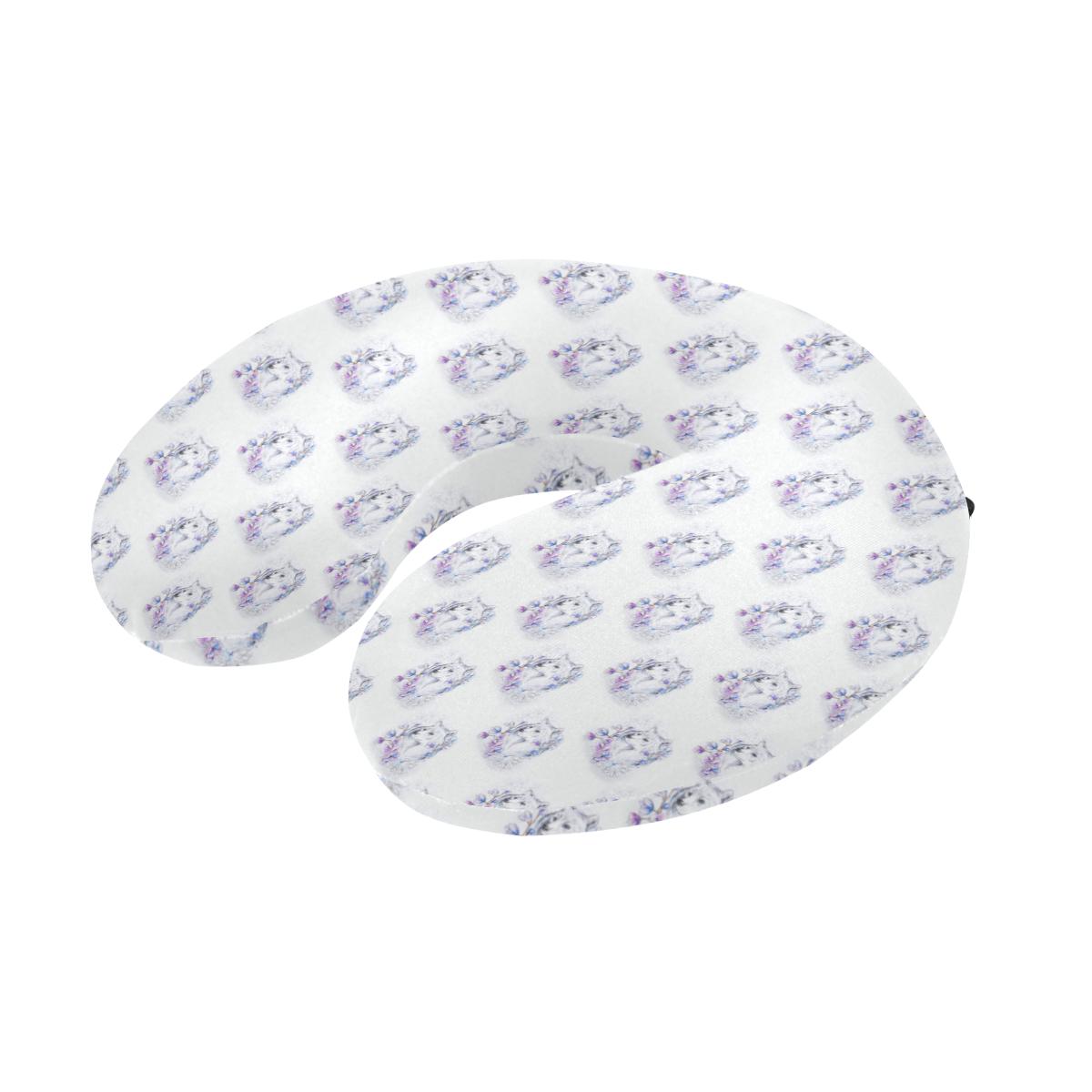 Wolf with Flower Print Design U-Shaped Travel Neck Pillow-JTAMIGO.COM