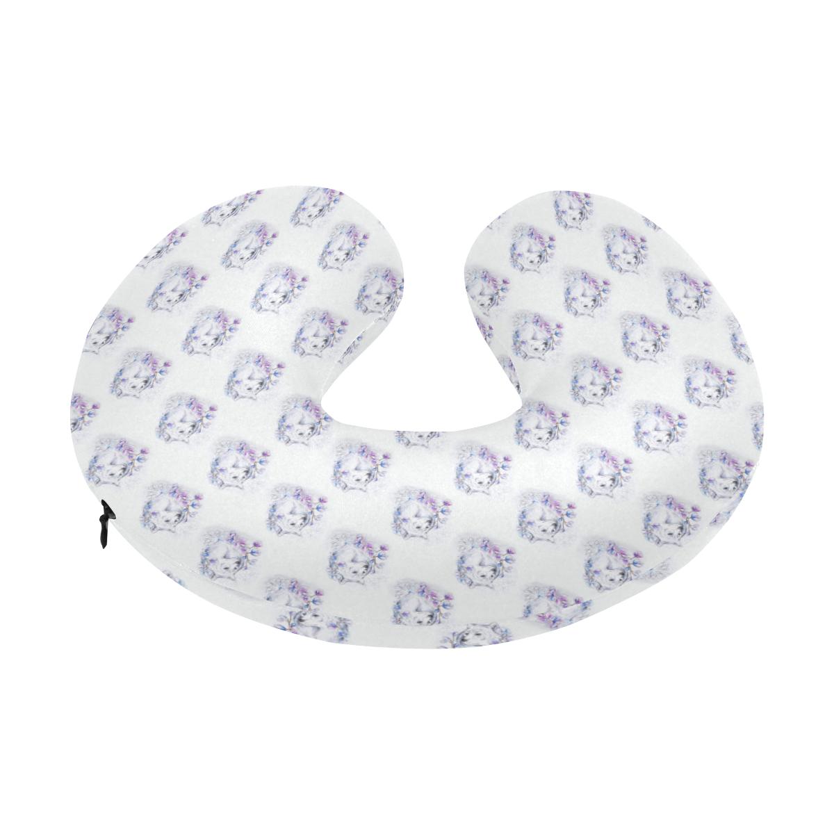 Wolf with Flower Print Design U-Shaped Travel Neck Pillow-JTAMIGO.COM