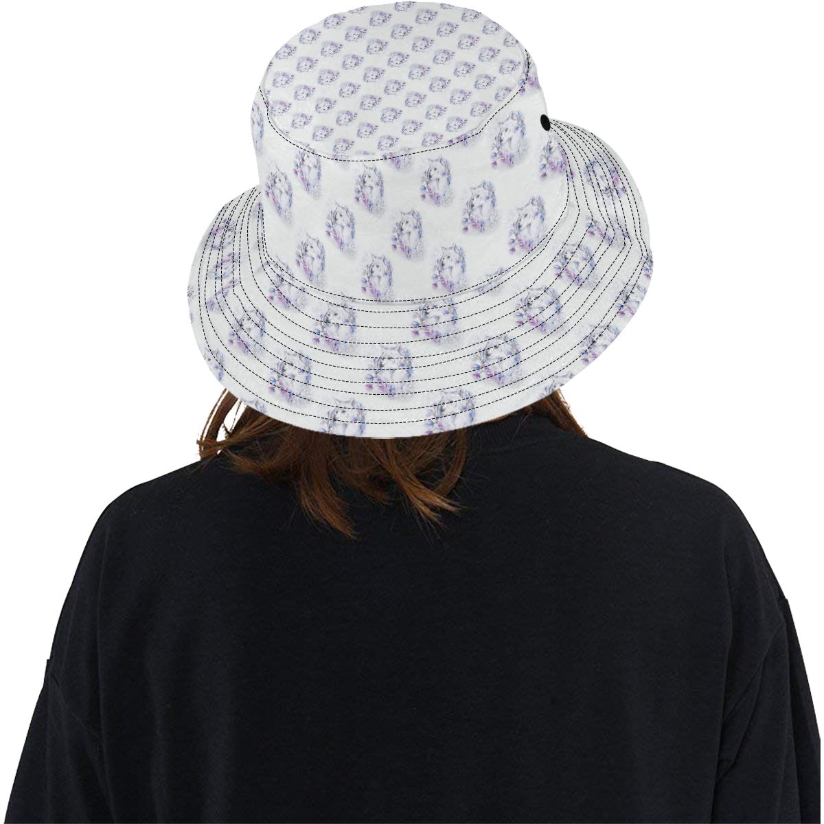 Wolf with Flower Print Design Unisex Bucket Hat