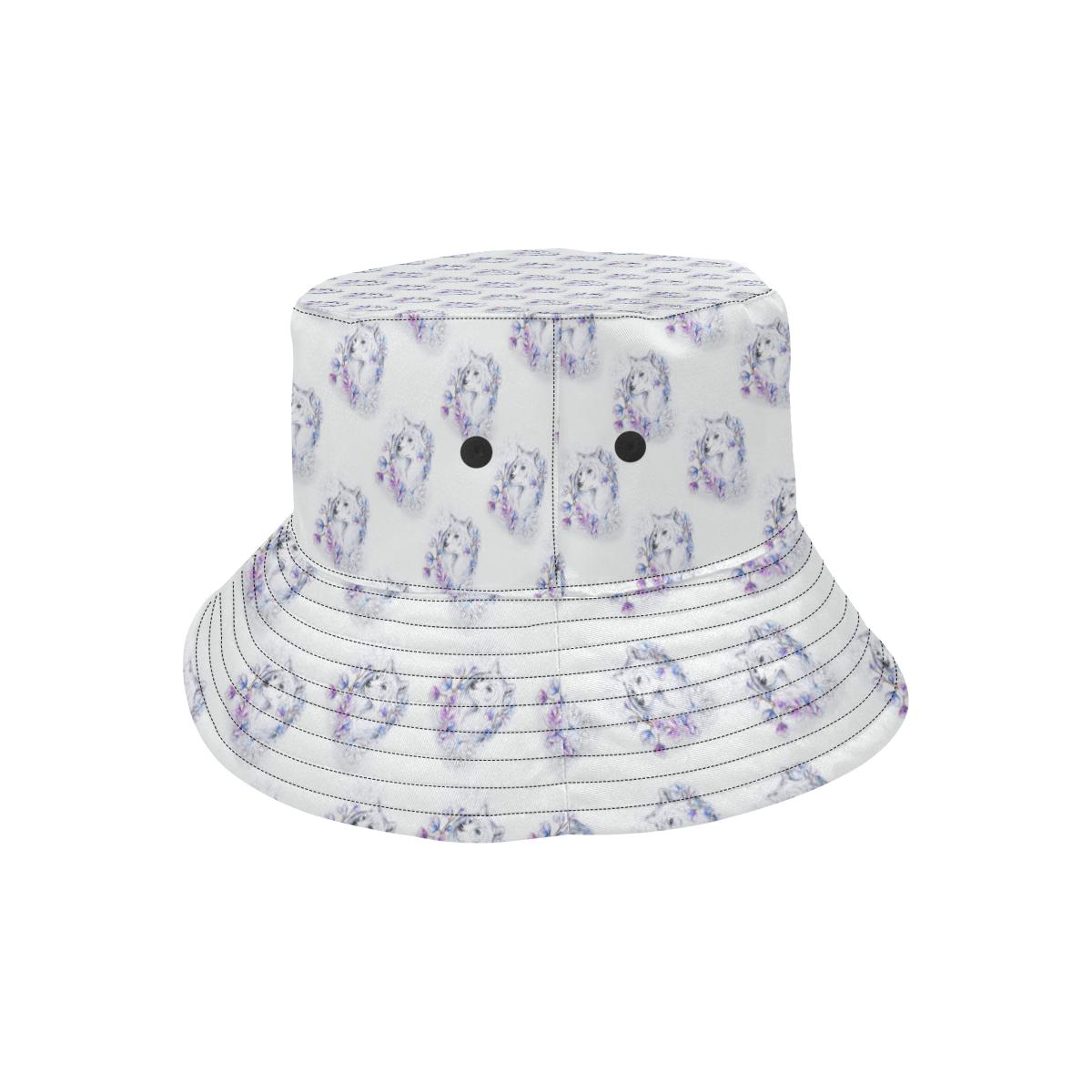 Wolf with Flower Print Design Unisex Bucket Hat