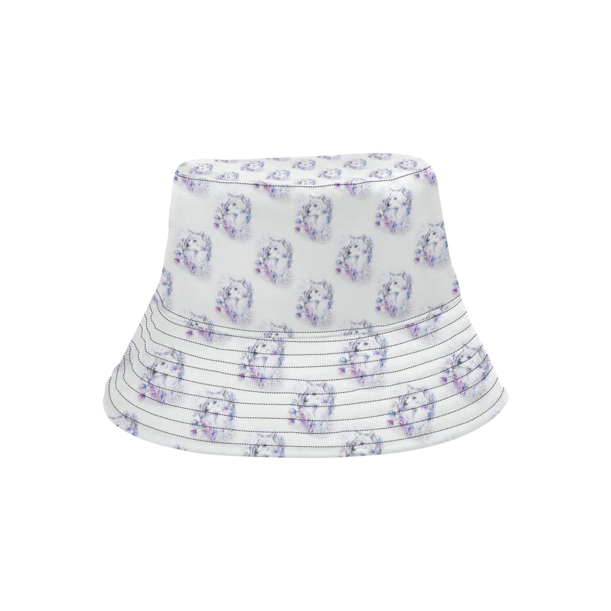 Wolf with Flower Print Design Unisex Bucket Hat