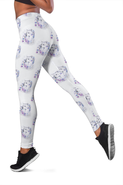 Wolf with Flower Print Design Women Leggings