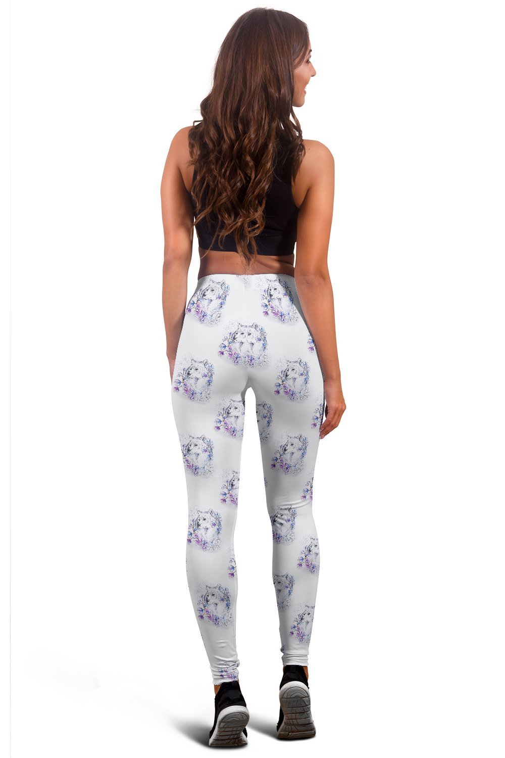 Wolf with Flower Print Design Women Leggings